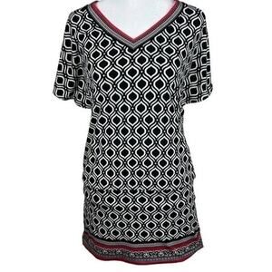 White House Black Market Geometric Tie V Open Back Mini Dress XS Black Pink